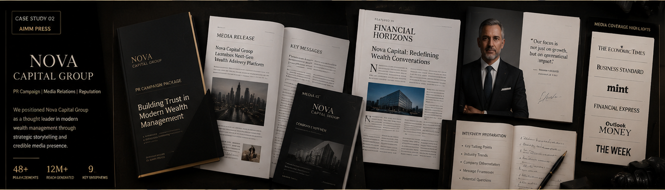 Nova Capital Group case study board: media release, press features and coverage highlights