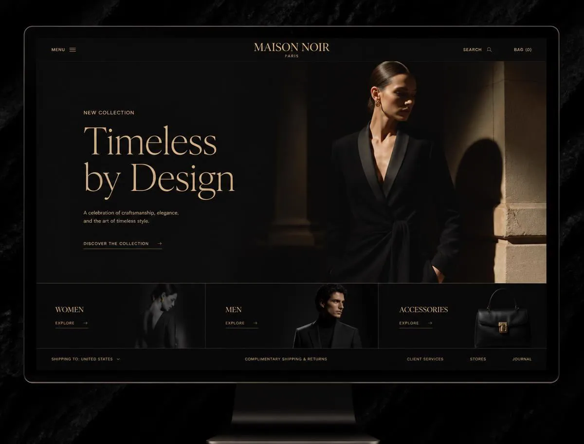 Luxury dark website interface concept