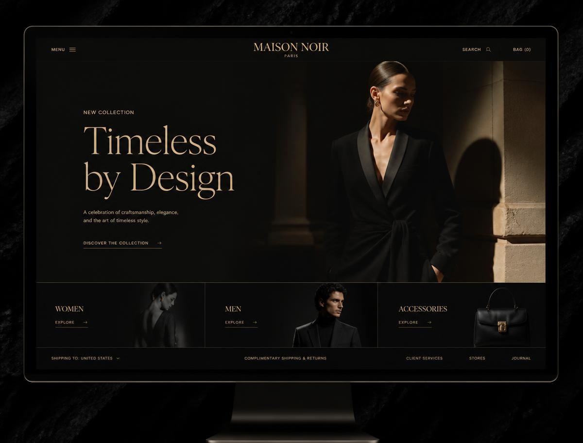 Luxury dark website interface concept